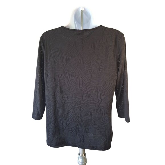 Additions by Chicos Crochet Neckline Blouse Black Size M Boho Tunic Classic Chic - Picture 3 of 7